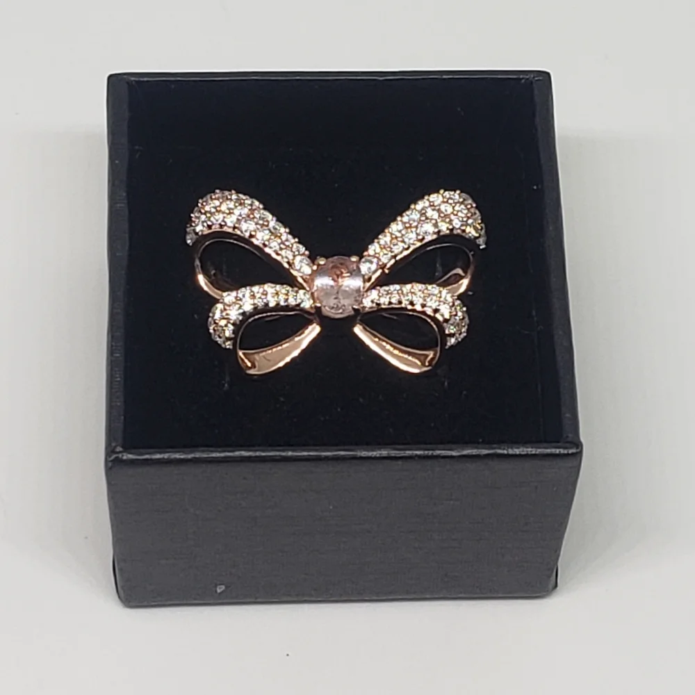 AAA Natural Pink Morganite & Pave Set Moissanite Bow Ring in 18k Rose Gold over - Picture 10 of 10